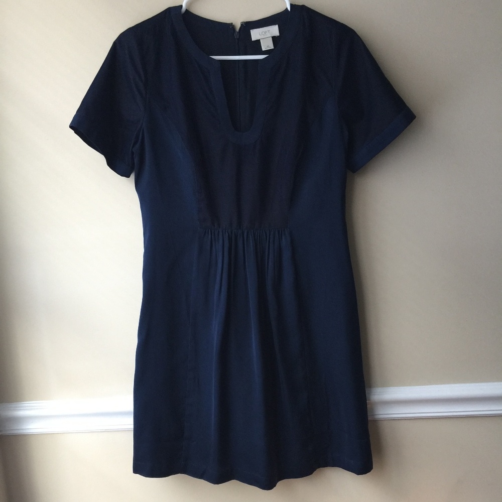 LOFT Short Sleeve Navy Blue Shift Dress
